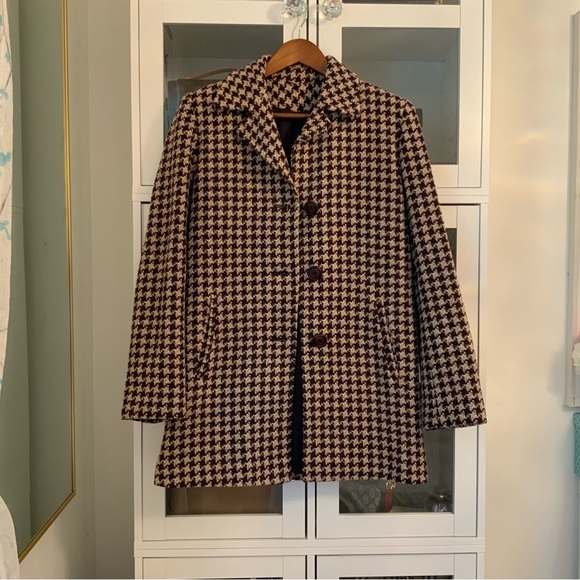 Women’s Wool Blend Tweed Jacket Coat Houndstooth Size 6 - Picture 3 of 9